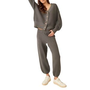 Free People FP Beach Hailee Waffle Stitch in Peppery Grey. Pants Only - S